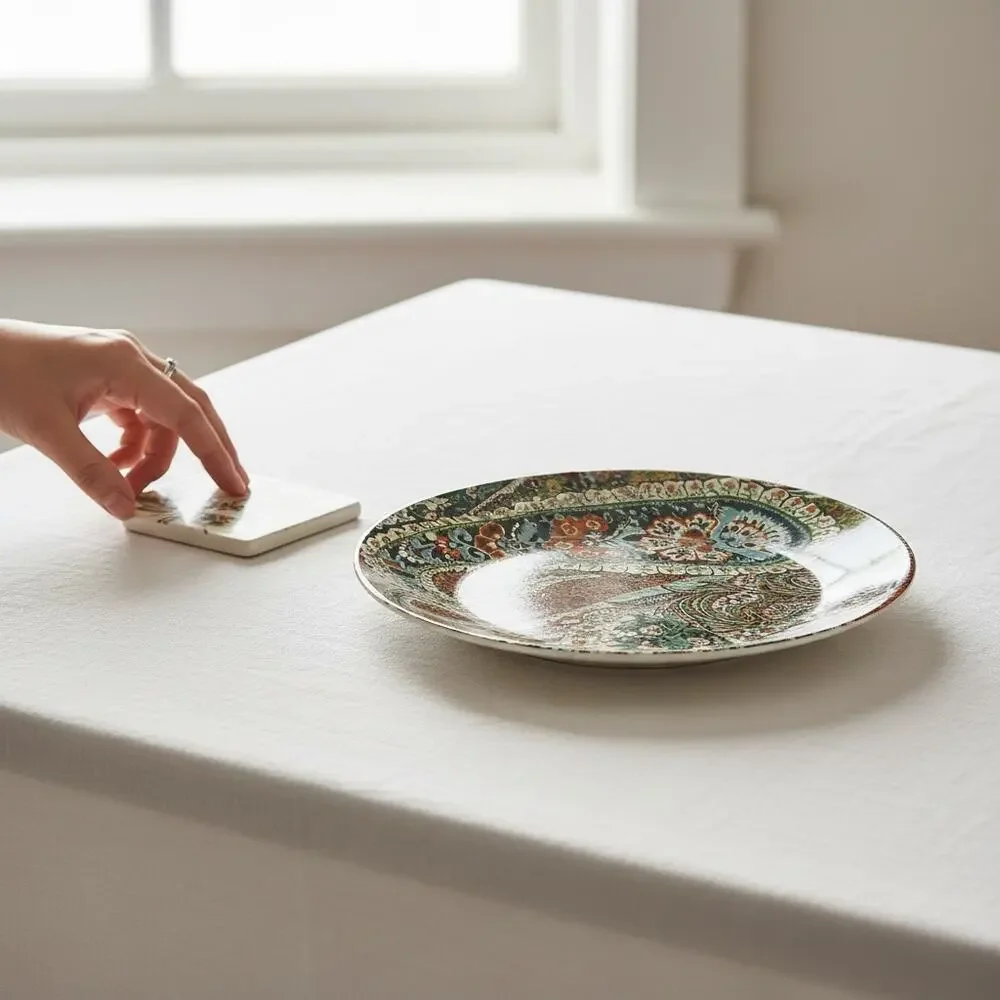 Set of 2 Pottery Barn Zia Paisley Pattern Plates NWT Retro‎ Boho Eclectic 8.75